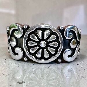 Vintage Ornate Silver Wide Cuff Bracelet Intricate Floral With Oxidized contrast